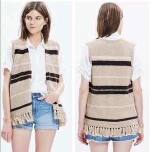 Madewell Beige and Gray Striped Coastward Fringe Sweater Vest